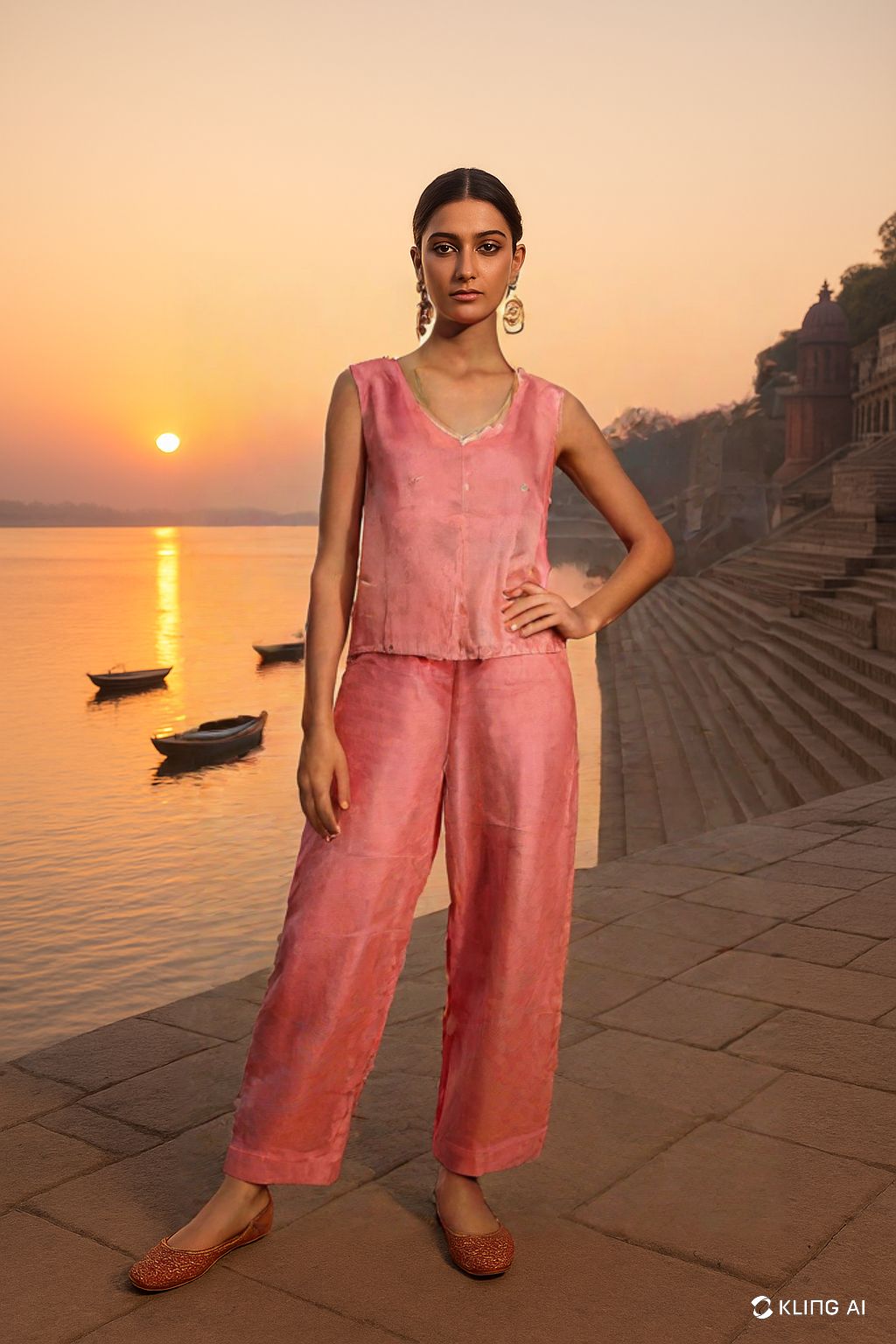 Blush Pink Sleeveless Silk Co-ord Set