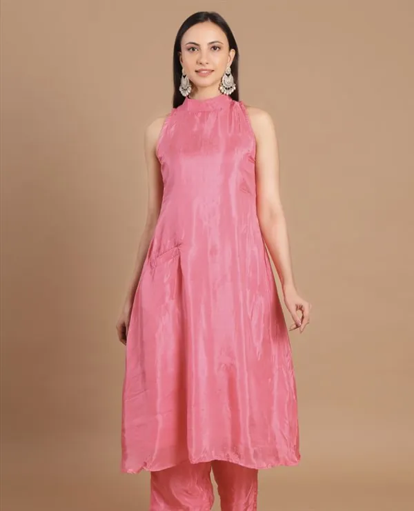 Rose Pink High-Neck Kurta Set